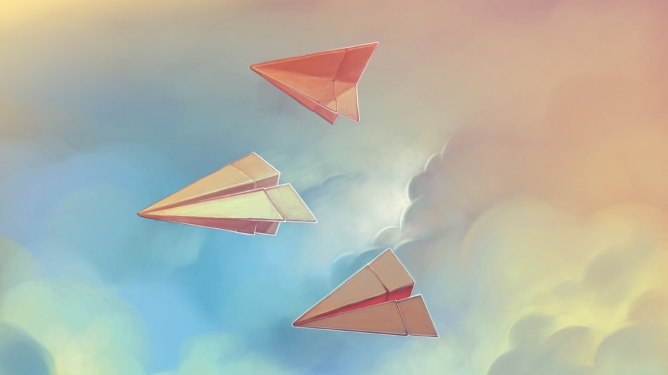 Бумажные самолетики парят в воздухе