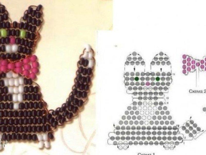 Плетение котенка из бисера