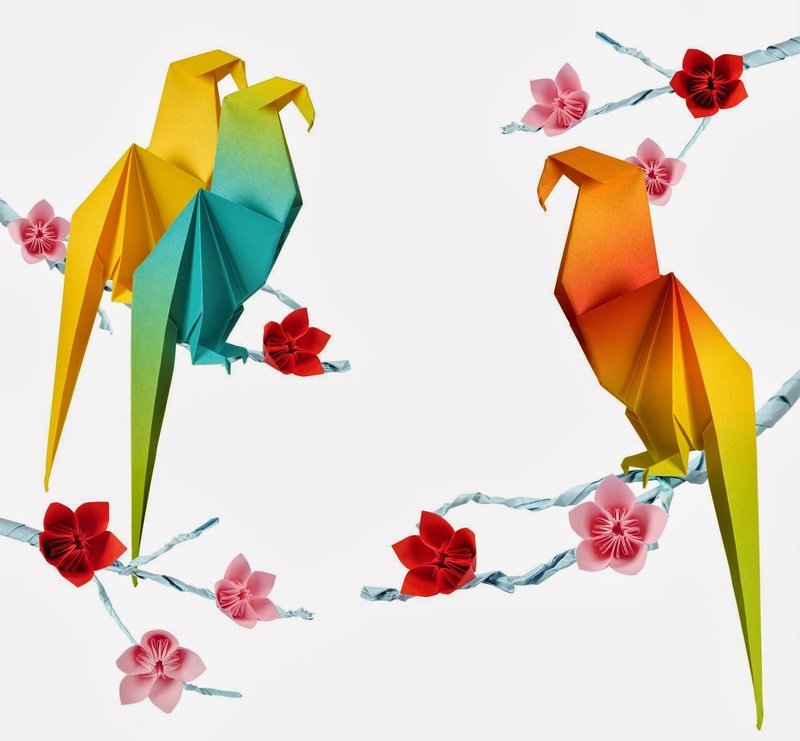 Оригами попугай схема