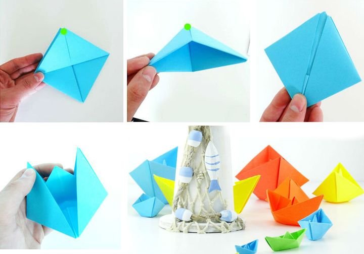 Поэтапная сборка корабликов-оригами